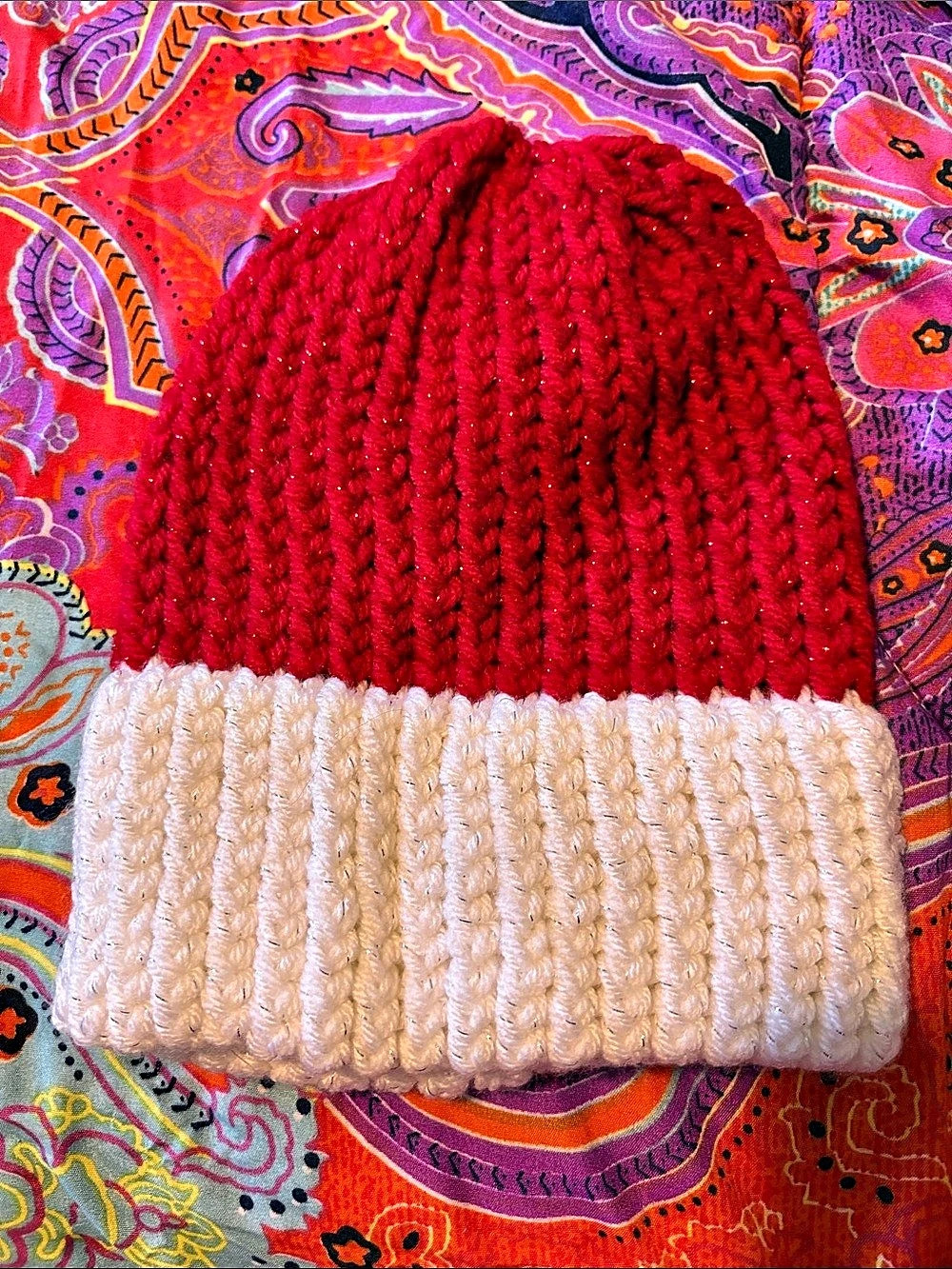 Red & White Color Block Beanie